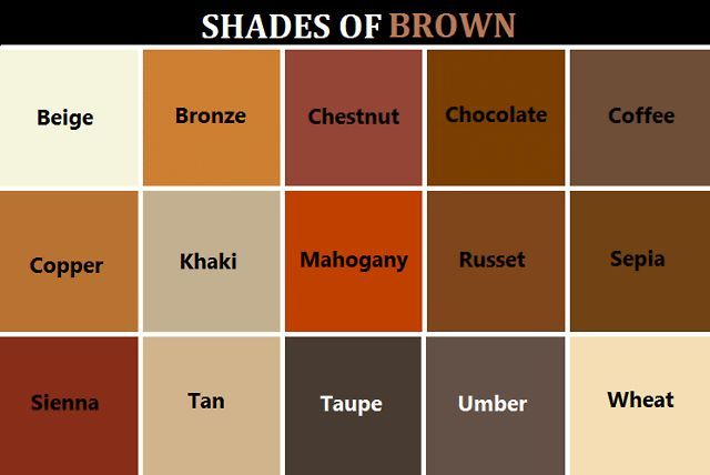 shades of brown with names and colors