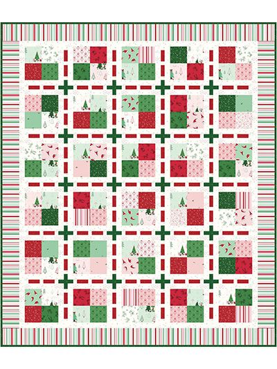 a christmas quilt with red, green and white squares on it's borders