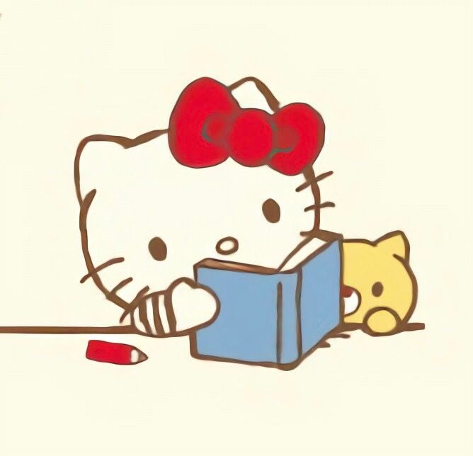 an image of a hello kitty reading a book