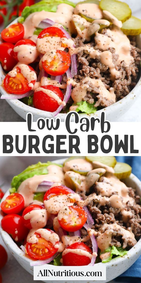 this low carb burger bowl is loaded with meat and vegetables