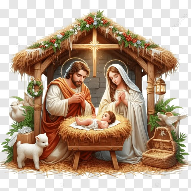 the nativity scene with baby jesus and mary in mangero, hd png