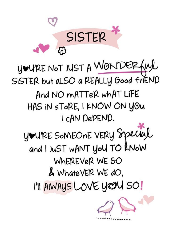 a poem written in pink and black on white paper with the words sister, you're