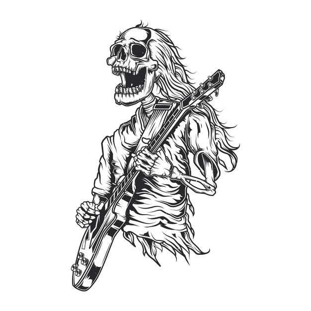 a skeleton with a guitar in his hand - tattoos objects / characters illustrations on separate layers