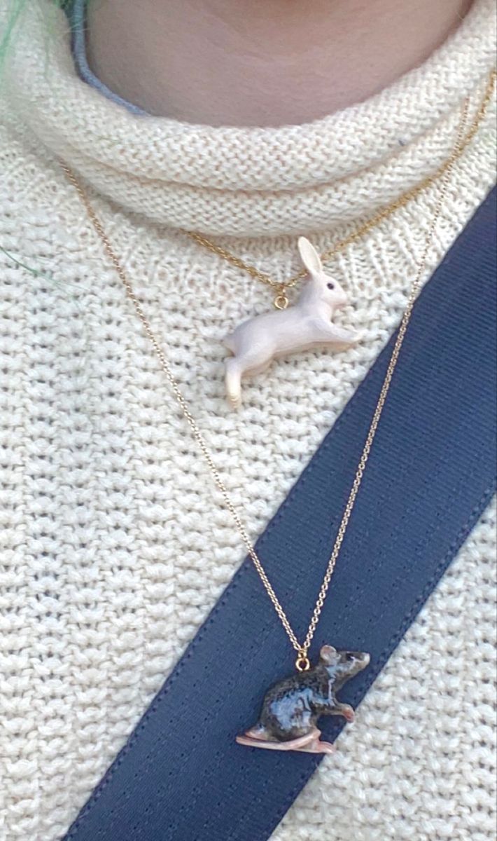 cute rabbit and rat necklaces <3 jewelry aesthetic , rabits , bunnies , necklace aesthetic , rabbit necklace , rat necklace Rat Necklace, Aesthetic Rabbit, Rat Jewellery, Rabbit Necklace, Necklace Aesthetic, Bunny Necklace, Jewelry Aesthetic, Ceramics Pottery Art, Stilts