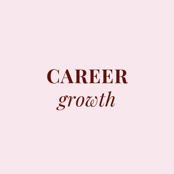 the words career growth written in red on a pink background