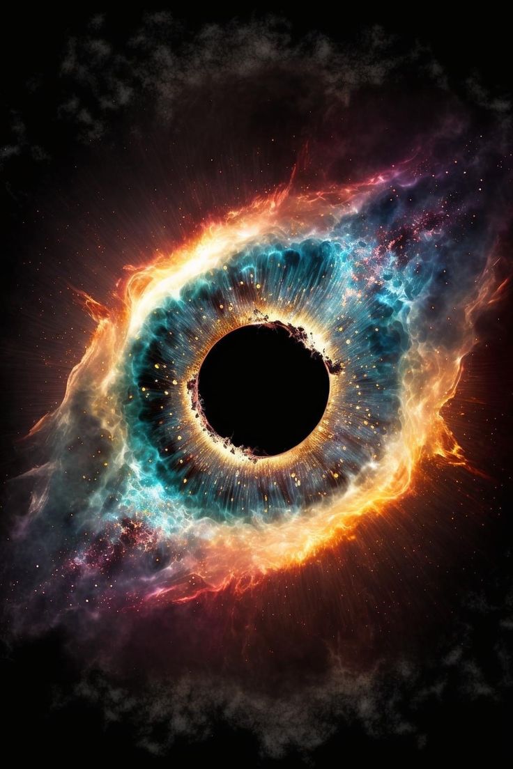 an eyeball is shown in the middle of space