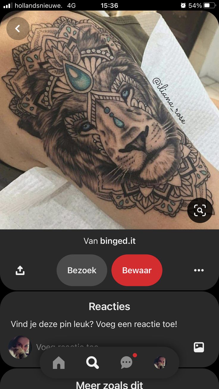 a person with a tattoo on their arm and an image of a tiger in the background