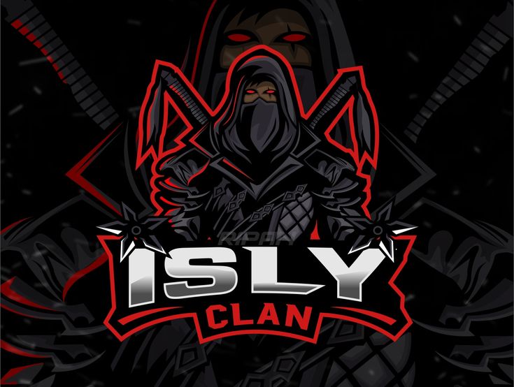 the logo for an esl clan with a hooded man holding two swords in his hands