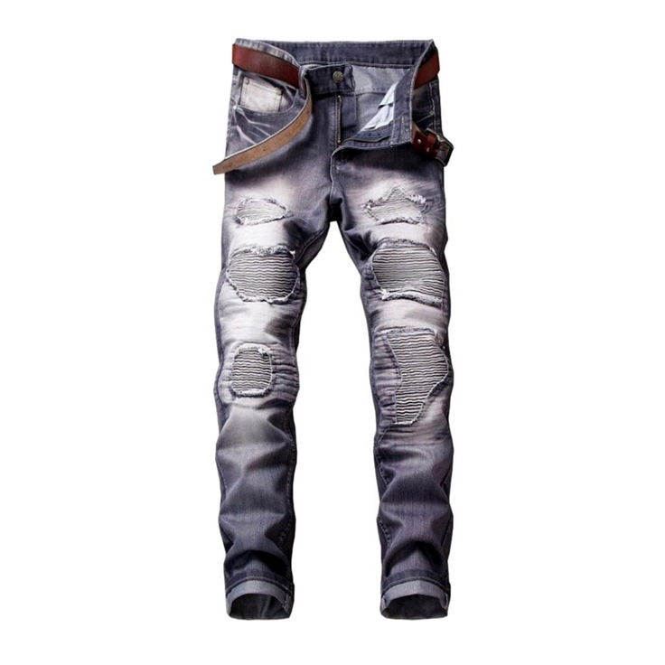 Make a statement this season with the 2023 Autumn Collection's Wrinkled Patchwork Grey Men's Jeans. Laid-back-vibe meets established sophistication in this proven piece, crafted from luxe denim and featuring a mid-waistline fit type. Zipper and button closure keep you looking polished while slender-fit design ensures you look your best wherever you go.Distinctive Features: Street Style: Step out with confidence in this traditional jeans, designed with street-style in mind. Patchwork: Unique patc Ripped Jeans Style, Motorcycle Jeans, Motorcycle Pants, Jean Straight, Patterned Jeans, Biker Jeans, Denim Patterns, Estilo Punk, Street Trends