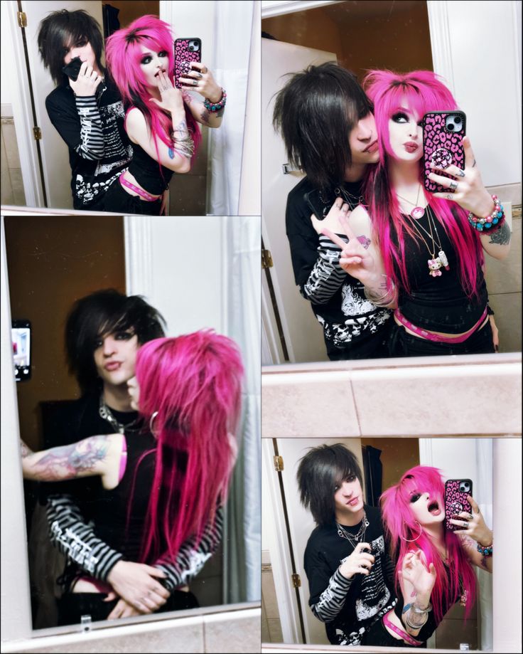 #emo #scene #emocouple #scenecouple #emoboy#emogirl #emohair #scenehair #pinkhair #racoontails Scene Kid Hair, Scene Couple, Y2k Instagram, Tiktok Y2k, Emo Couples, Scene Makeup, Emo Love, Emo Scene Hair, Scene Queens