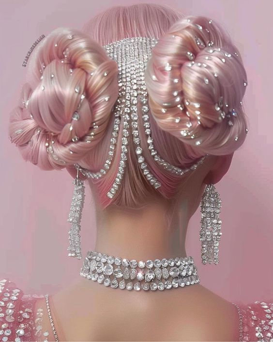 Haute Couture Hair, Pink And Sparkly, High Fashion Hair, Glamour Hair, Barbie Hair, Fantasy Hair, Christmas Hairstyles, Glitter Hair, Anime Hair