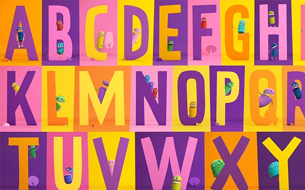 the letters are made up of different shapes and sizes