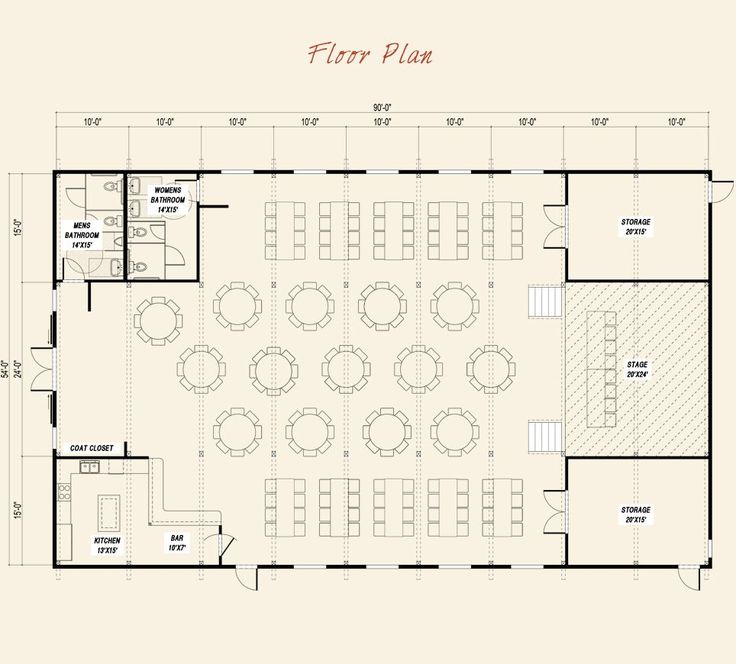 the floor plan for an event venue with tables and chairs, seating area, and bar