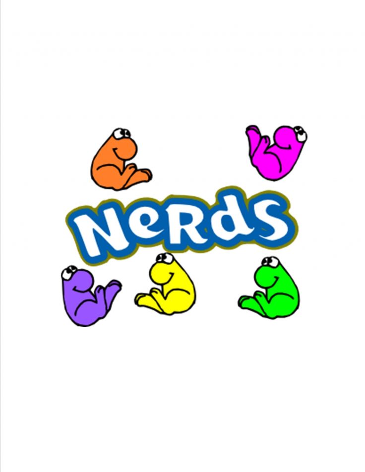 the words nerds are painted on top of colorful cartoon animals and birds in different colors