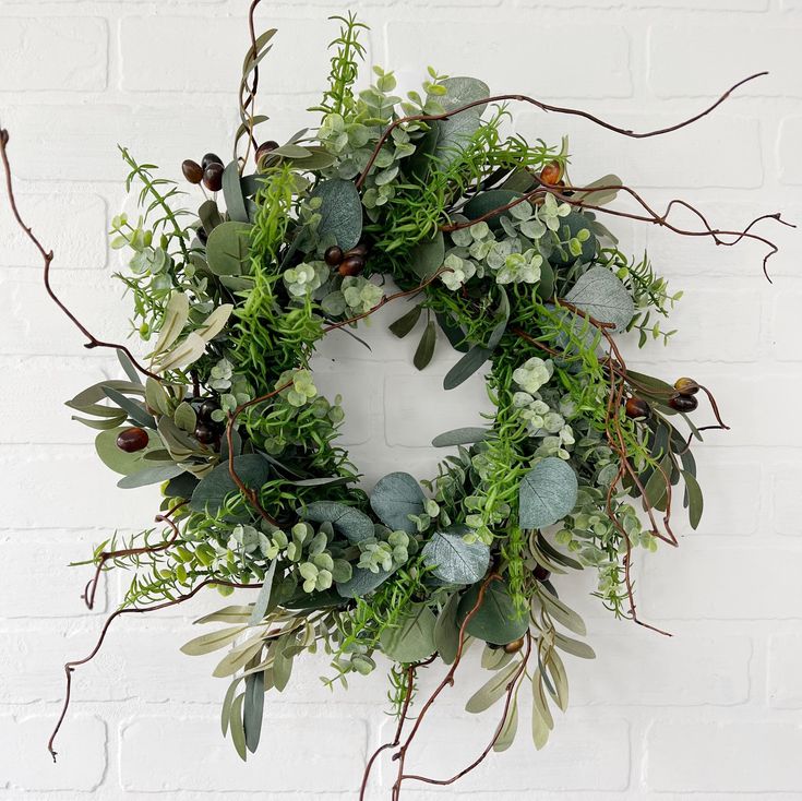 Elegant 16-Inch Artificial Olive, Eucalyptus, and Rosemary Front Door Wreath - Ash & Hart Kitchen Greenery, Rosemary Wreath, Olive Branch Wreath, Diy Floral Wreath, Summer Decorations, Olive Branches, Small Wreaths, Artificial Foliage, Christmas Front Doors