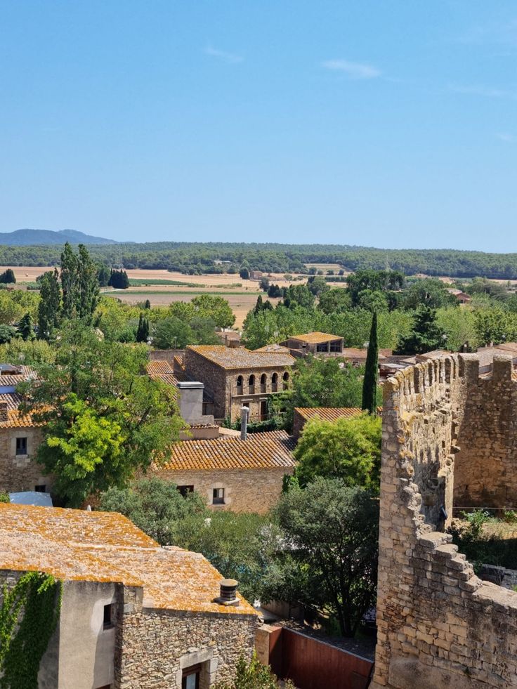 an aerial view of some buildings and trees