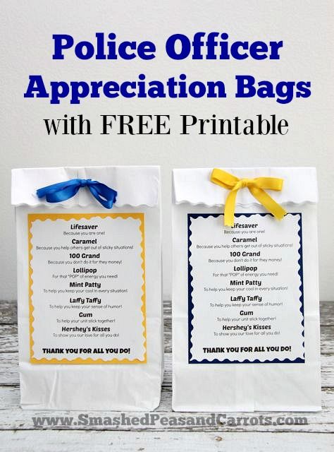 two police appreciation bags with free printable tags