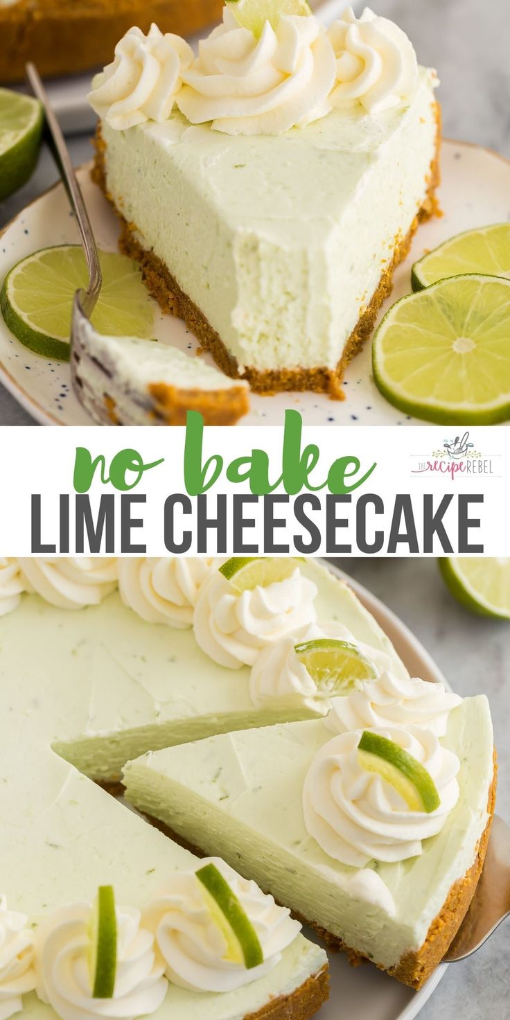 no bake lime cheesecake on a white plate