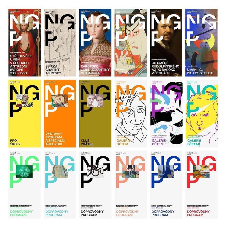 an image of various posters with different colors and shapes on them, including the wording