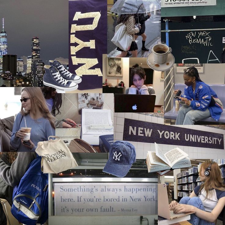 a collage of photos with people in new york city, including an apple computer