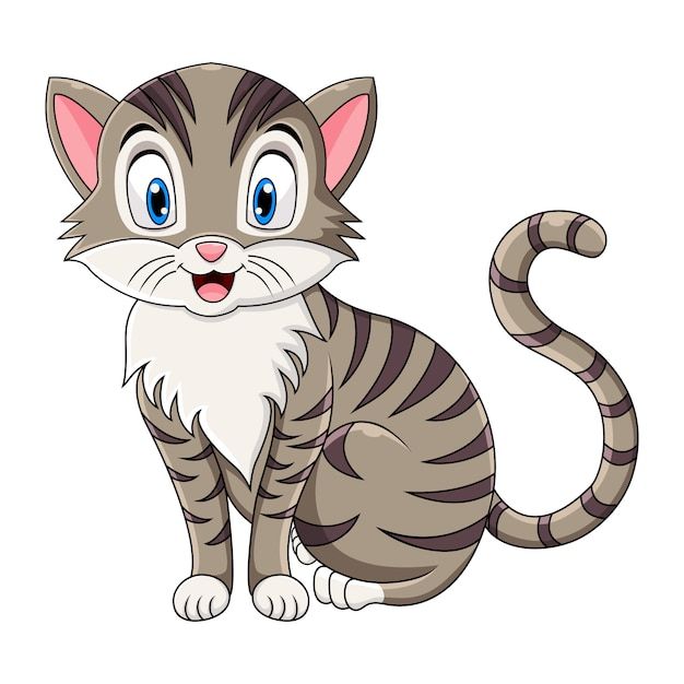 cartoon cat sitting on the ground with big blue eyes and whiskers around its face