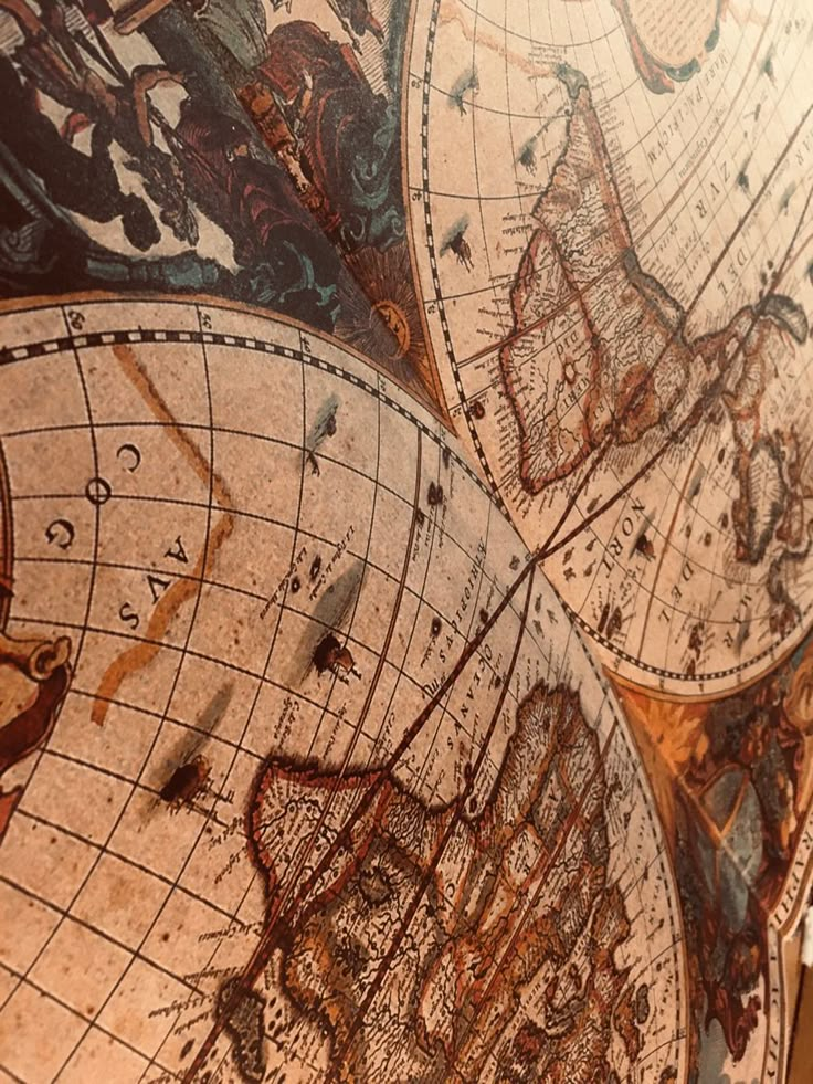 a close up view of an old world map with many different shapes and sizes on it