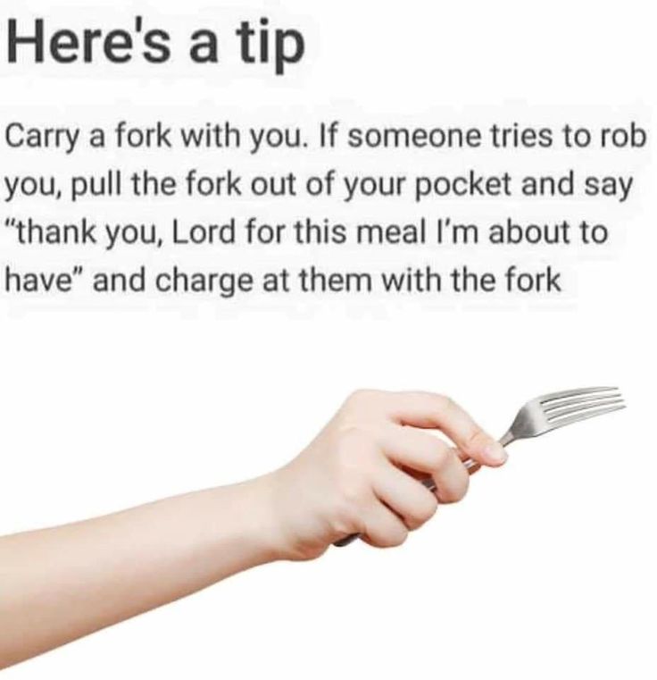 a person holding a fork with the caption here's a tip