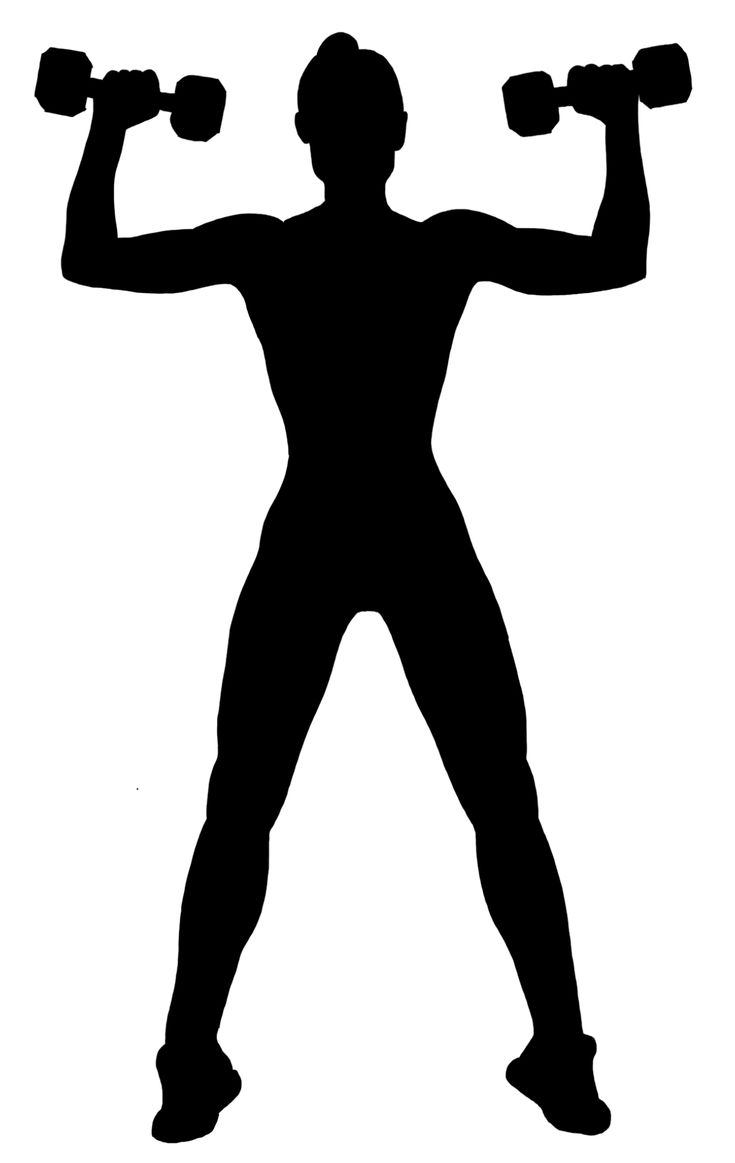 the silhouette of a man with two dumbbells in his hands and one arm behind him