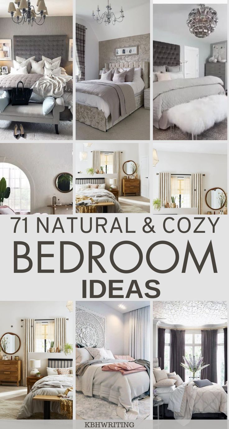 a collage of photos with the words natural and cozy bedroom ideas