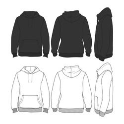 three different hoodies are shown in black and white