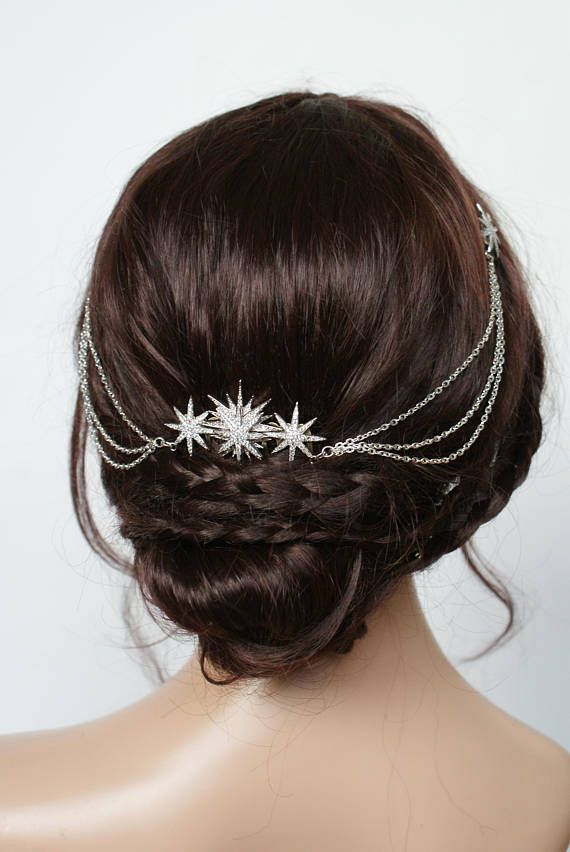 Hey, I found this really awesome Etsy listing at https://www.etsy.com/listing/583325189/star-bridal-headpiece-wedding-hair-drape Hair Chain Wedding, Celestial Hair, Bridal Hair Chain, Headpiece Wedding Hair, Boho Waves, Hair Chain, Art Deco Hair, Wedding Hair Head Piece, Hair Chains