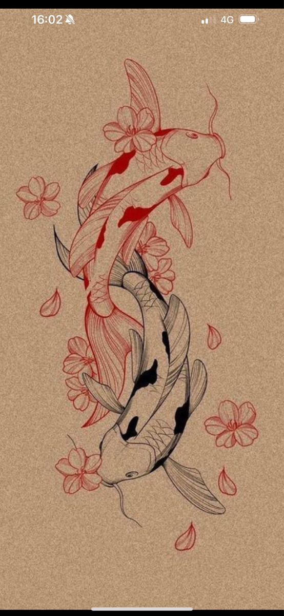 a drawing of two koi fish in the water