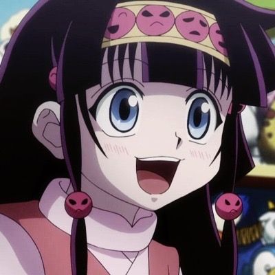 an anime character with long black hair and blue eyes, wearing a pink dress in front of other characters