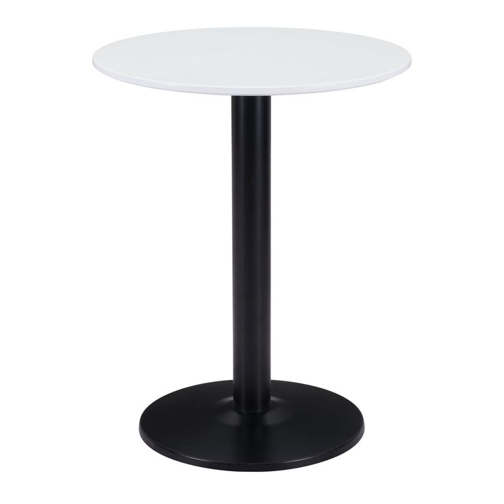 a black and white table with a round base