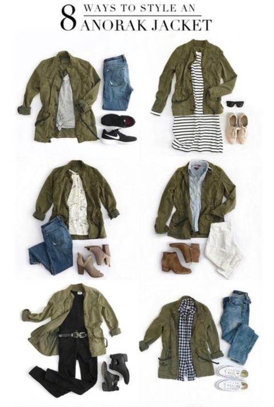 Army Green Button Up Outfit, Green Outerwear Outfits, Olive Anorak Jacket Outfits, Army Green Parka Outfit, Khaki Green Shirt Outfit, Khaki Jacket Outfit Women Street Styles, Army Green Outfit Ideas, Army Green Utility Jacket Outfit Ideas, Army Green Jacket Outfit Winter