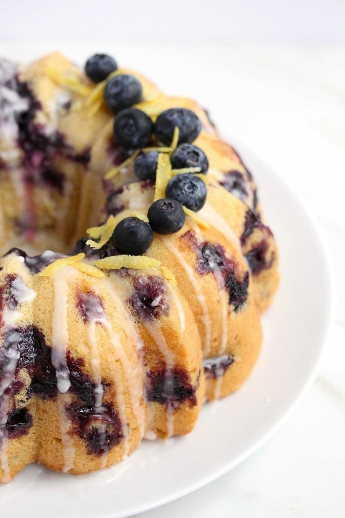 a blueberry bunt cake on a white plate