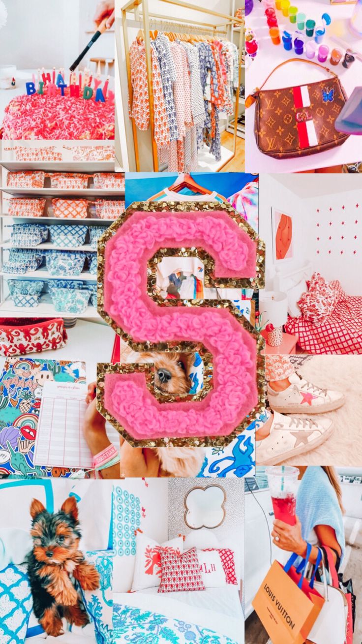 a collage of photos with the number six in pink, blue and white colors