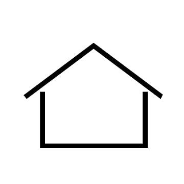 a black and white image of a house with the roof down on a white background