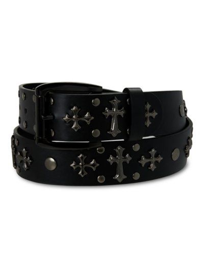 Add a bit of edge to your look with this Black Cross Studded Belt. This adjustable belt is the perfect finishing touch to any outfit, day or night. Adjustable Material: Polyurethane Buckle closure Imported Belts Grunge, Studded Belt Outfit Emo, Vkei Accessories, Cross Belt, Spike Belt, Belt Women, Alt Belt, Gothic Belt, Belt Ideas