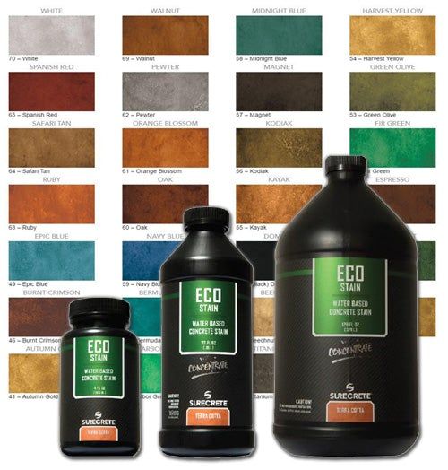 Concrete Water-Based Stain, Surecrete Eco-Stain - Gallon Sizes - Expressions-LTD Cement Backyard, Concrete Coloring, Stained Concrete Countertops, Transparent Concrete, Concrete Stain Colors, Acid Concrete, Stain Concrete, Driveway Repair, Concrete Painting