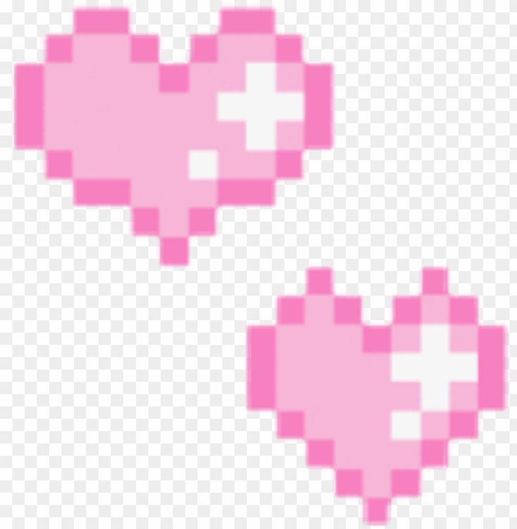 two pixel heart shaped objects are shown in pink and white colors, with the shape of a