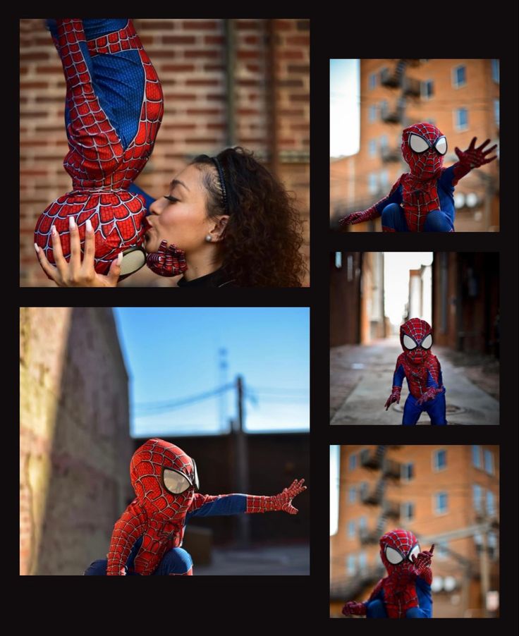 the spider - man is being kissed by a woman