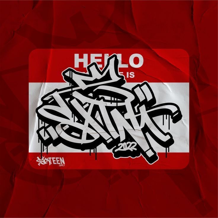 the word hello is written in black and white on a red background with some type of graffiti