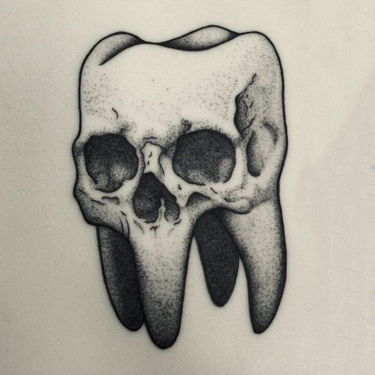 a black and white drawing of a tooth