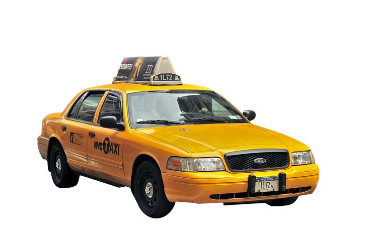 a yellow taxi cab with the word taxi written on it's roof is parked in front of a white background