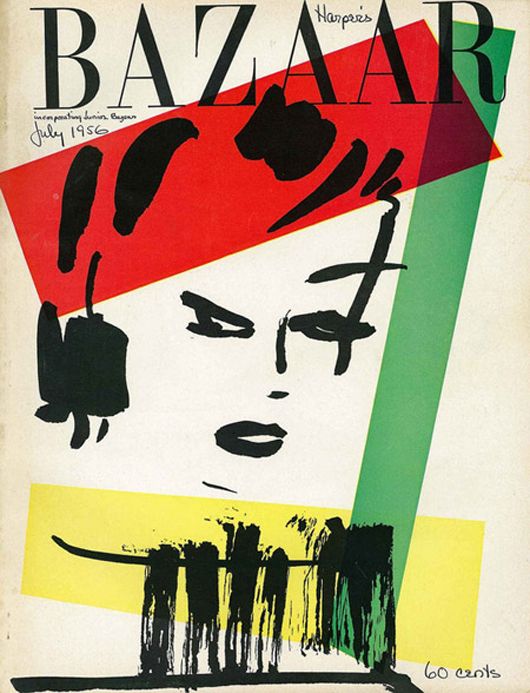 an advertisement for bazaar featuring a woman's face with red, yellow and green hair