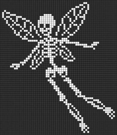 a cross stitch pattern with a white dragon on it's back and wings in the air