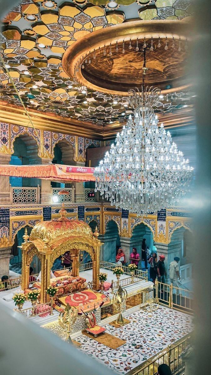 an elaborately decorated room with chandelier and decorations