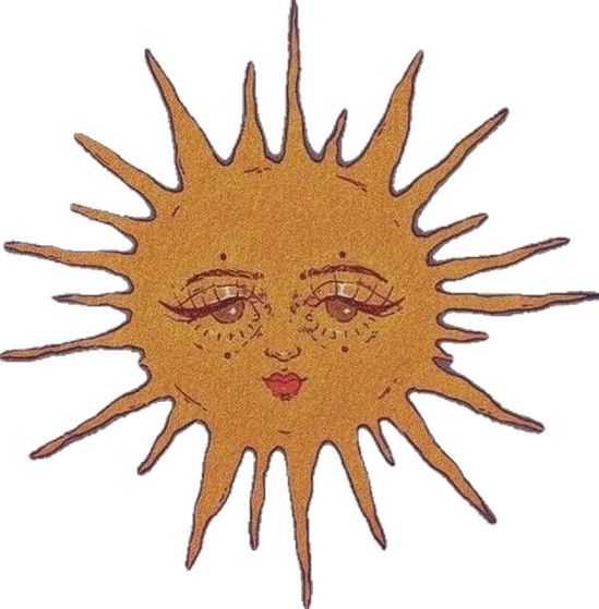 a drawing of the face of a sun with eyes and eyelashes on it's forehead