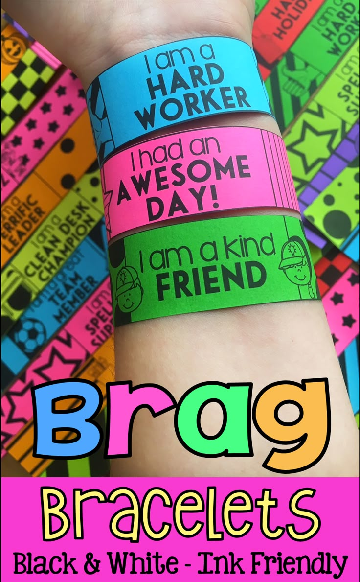 three bracelets with words on them that say, brag bracelets black and white - ink friendly